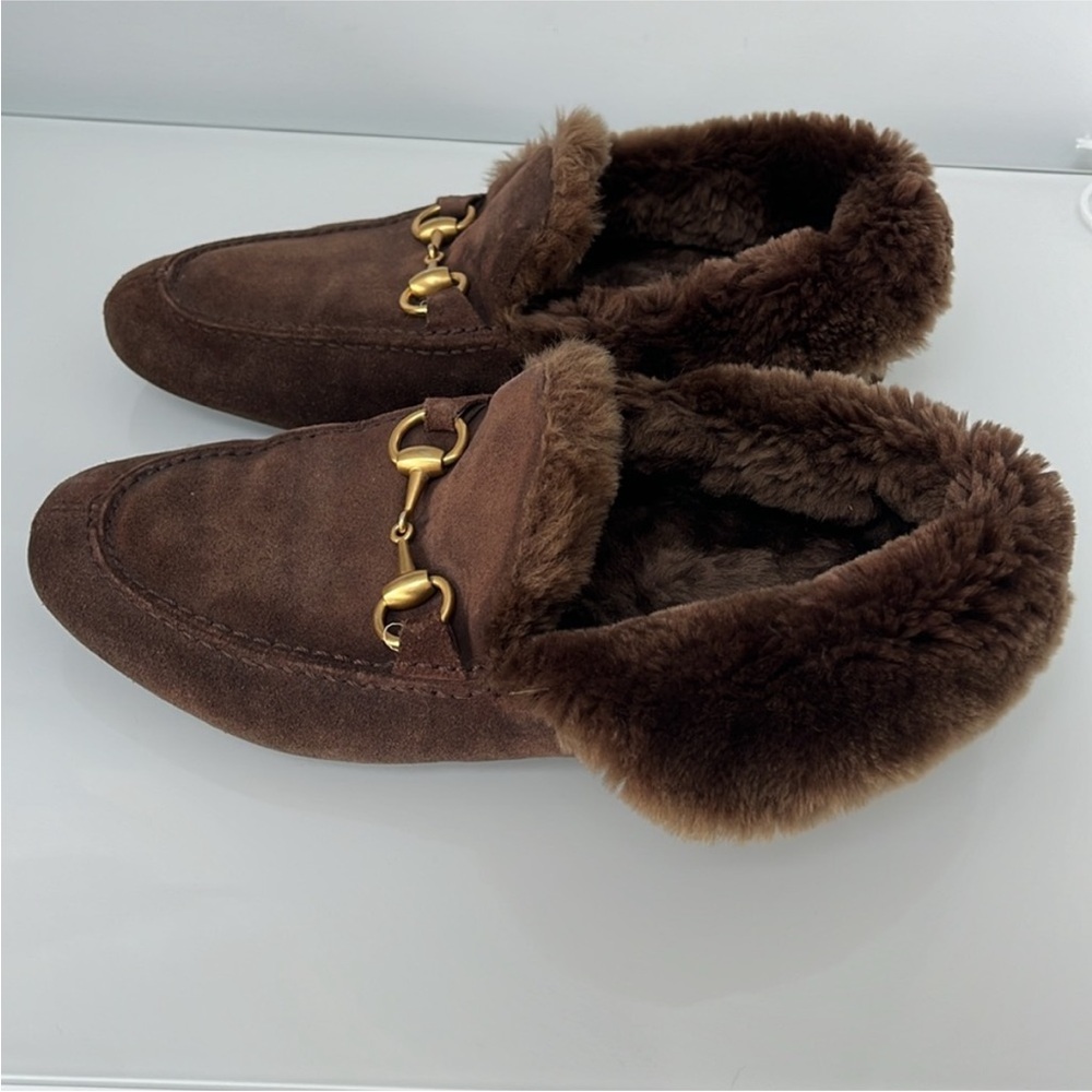 Gucci Brown Shearling Horsebit Loafers - Picture 7 of 14